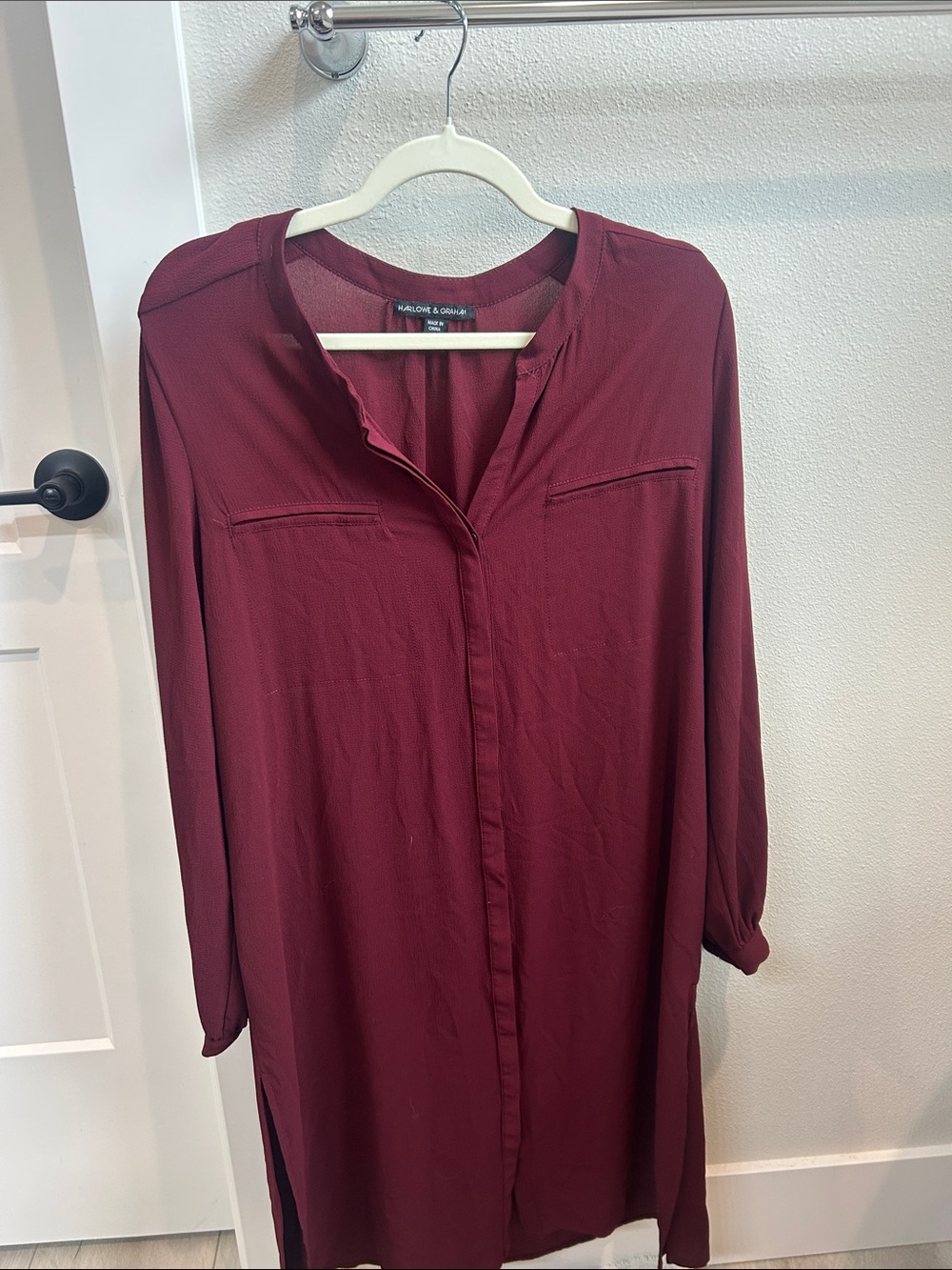 Harlowe & Graham Wine Long Sleeve Shirt Dress